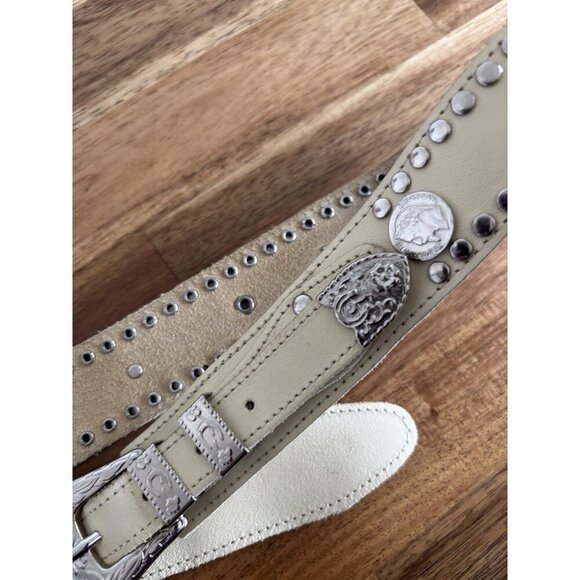 Vintage Boho Leather Belt FAUX STONES coin‎ Festival Boho Gypsy Western Cowgirl main image 6